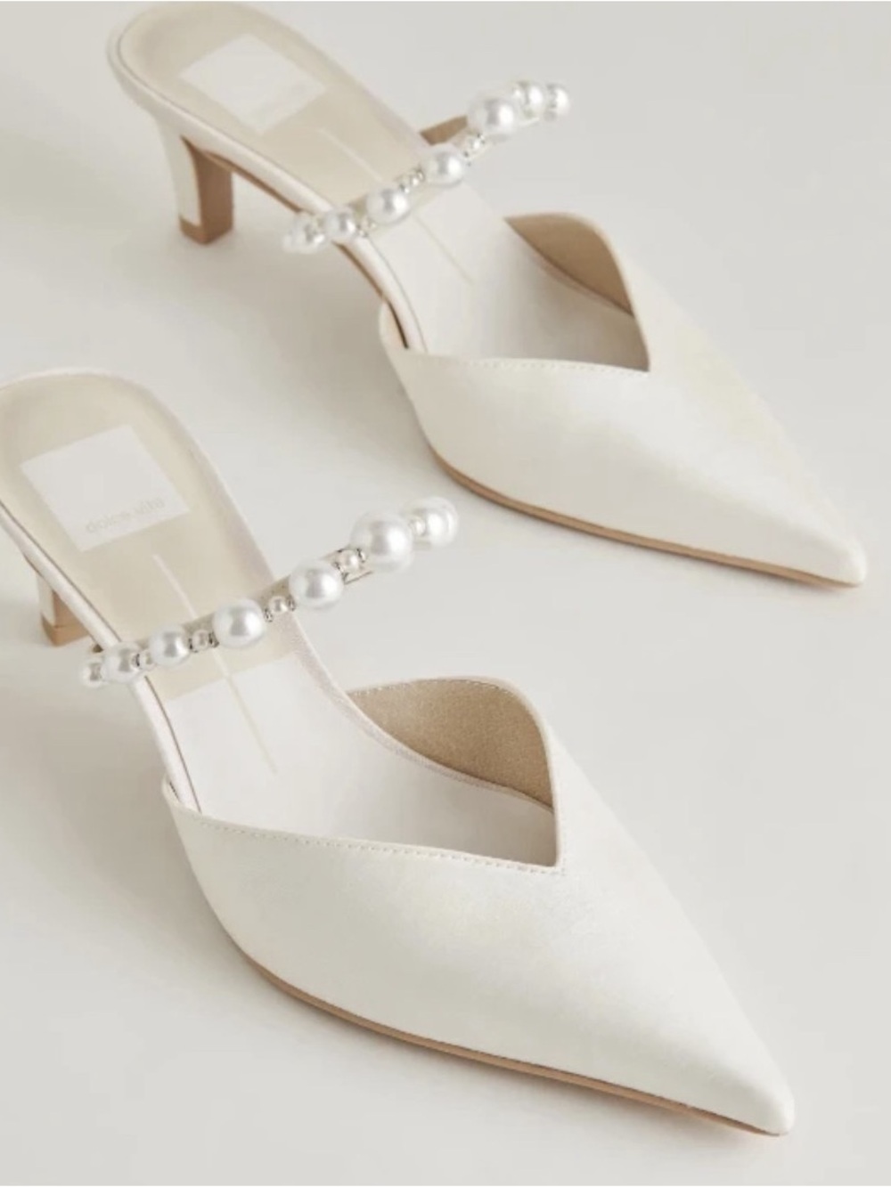 Dolce Vita Cream Pointed Pearl-Strap Mule Heels